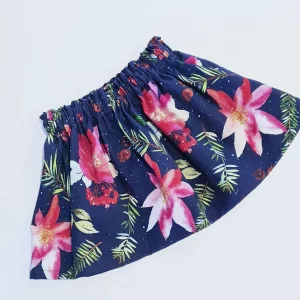 Christmas Floral Navy Twirly Skirt