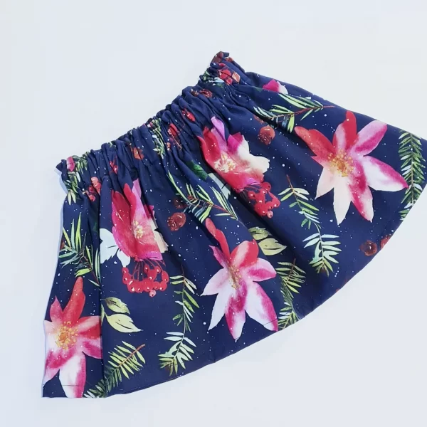 Christmas Floral Navy Twirly Skirt